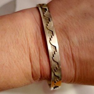Hopi overlay cuff bracelet with rain clouds design sterling silver with hallmark